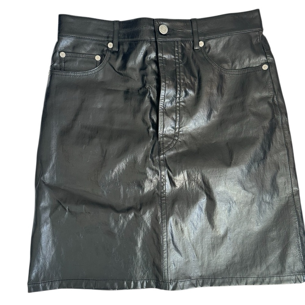 Helmut Lang 100% Lamb Leather Black Mini Skirt Sz Small / 4 - Picture 2 of 8